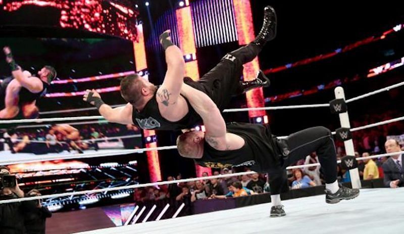 <a href='https://www.sportskeeda.com/player/brock-lesnar' target='_blank' rel='noopener noreferrer'>Brock Lesnar</a> versus Kevin Owens. Who wins?